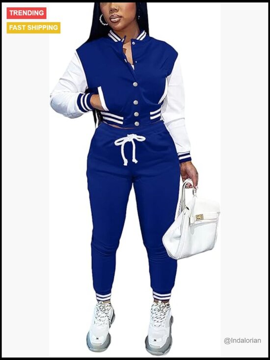 Pants - Polyester Two Piece Tracksuit Varsity Jacket Jogger Set